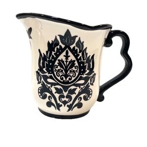 222 Fifth Muse Damask Black And White Ceramic Creamer